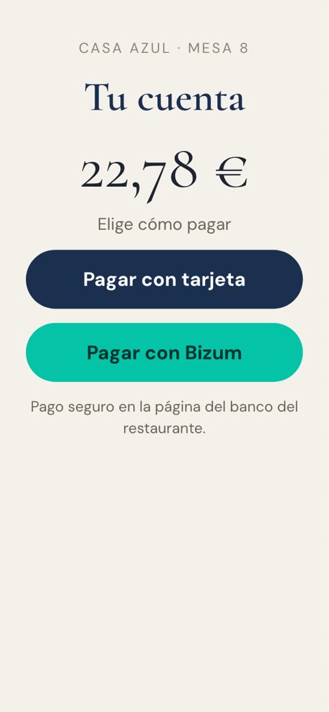 Bank payment page with card and Bizum options